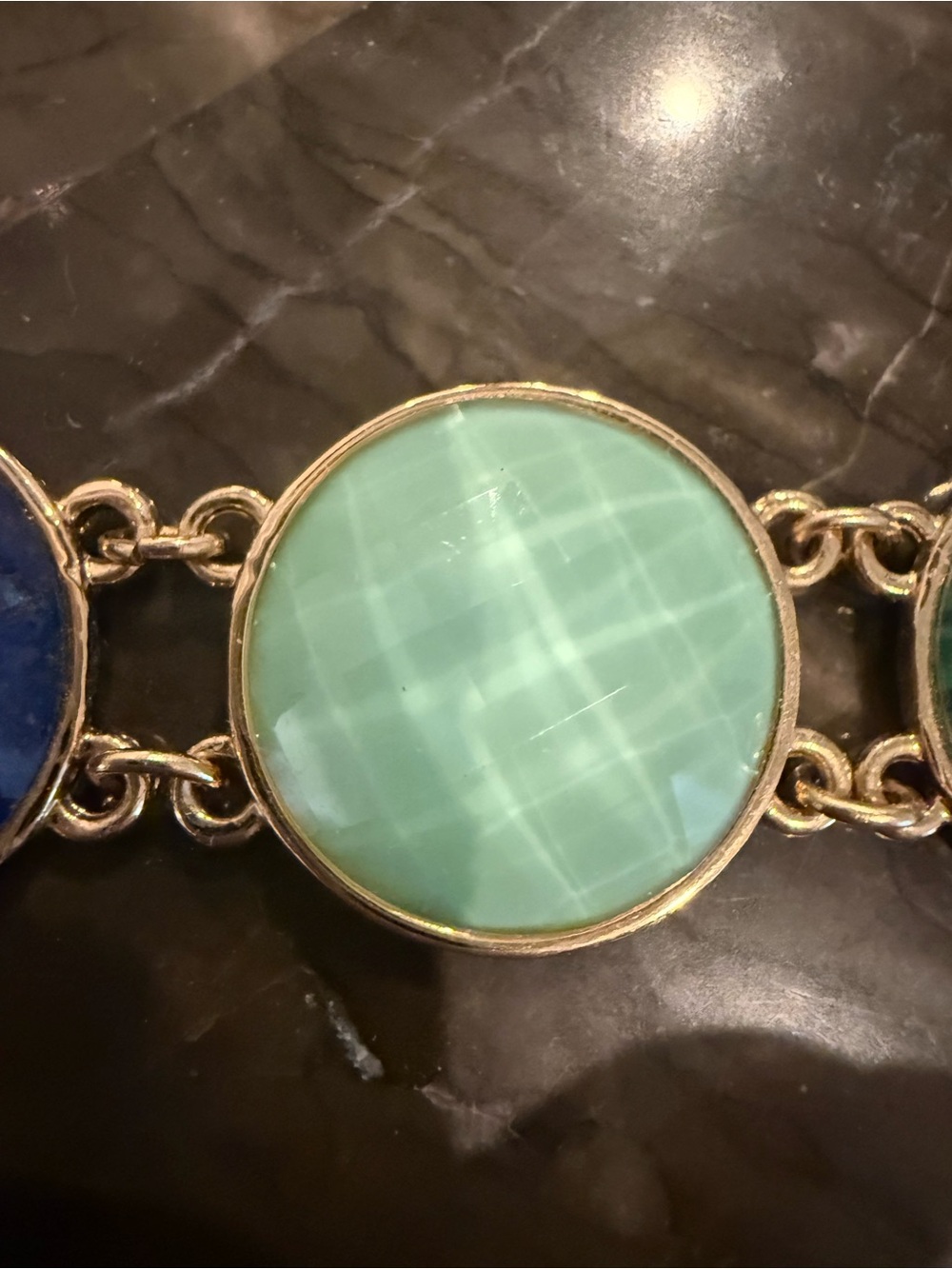 New kate spade Gold-Tone Bracelet with Blue and Aqua Round Stones. - Picture 4 of 9